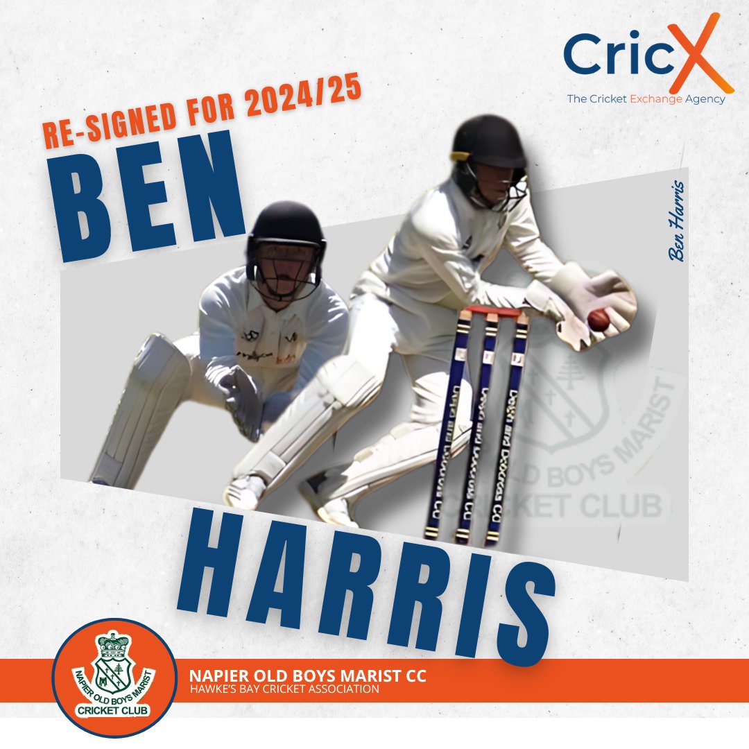 CricX - The Cricket Exchange Agency🏏🌎 (@cricketagency) on Twitter photo 🇳🇿  | 𝐑𝐄-𝐒𝐈𝐆𝐍𝐄𝐃 𝐅𝐎𝐑 𝟐𝟎𝟐𝟒/𝟐𝟓 ✍️ 
Congratulations to <a href="/honleycc/">Honley Cricket Club</a> , Wicket-Keeper Batter, Ben Harris on re-signing with Napier Old Boys Marist Cricket Club for the upcoming 2024/25 season in the Hawke's Bay Cricket Association! 📷
After a stellar performance behind 🇳🇿  | 𝐑𝐄-𝐒𝐈𝐆𝐍𝐄𝐃 𝐅𝐎𝐑 𝟐𝟎𝟐𝟒/𝟐𝟓 ✍️ 
Congratulations to <a href="/honleycc/">Honley Cricket Club</a> , Wicket-Keeper Batter, Ben Harris on re-signing with Napier Old Boys Marist Cricket Club for the upcoming 2024/25 season in the Hawke's Bay Cricket Association! 📷
After a stellar performance behind