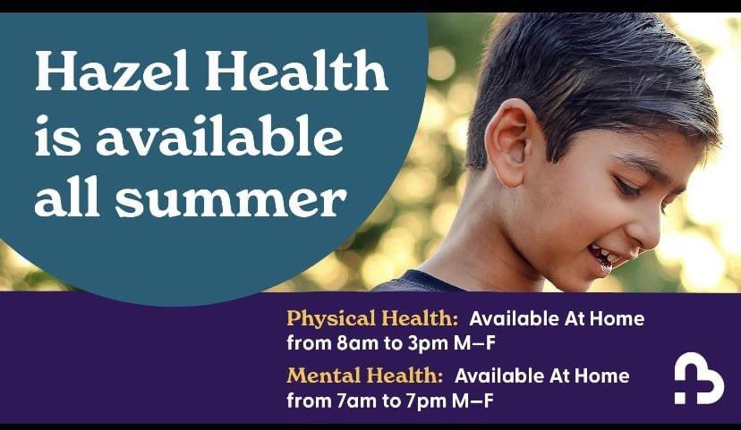 School's out, but virtual doctor's visits and mental health support is still available! 

Students can access free teletherapy and virtual medical care on any smartphone, tablet or computer over the summer. Families must opt-in before requesting service. getstarted.hazel.co/district/pgcps