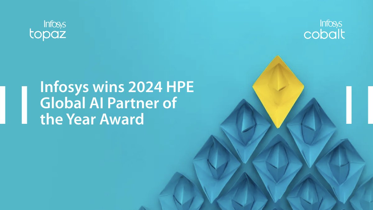 Infosys's tweet photo. Infosys has been recognized as the HPE Global AI Partner of the Year 2024 for delivering successful business outcomes and value to customers by leveraging #InfosysCobalt and #InfosysTopaz. https://t.co/4Hf0fsvtlE #NavigateYourNext https://t.co/MItUVAm3jG