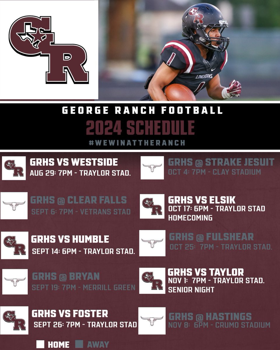 George Ranch High School Athletic Booster Club (@grhsabc2) on Twitter photo Let’s GOOOO George Ranch-new district line up 20-6A!!!
🤘🏈🤘
<a href="/GRHS_Football/">GRHS Football</a> <a href="/fbheraldsports/">Fort Bend Herald sports</a> <a href="/dctf/">Dave Campbell's — TexasFootball.com</a>
<a href="/CoachADutch/">Coach Alicia Dutch</a> <a href="/CoachCaseyVogt/">Casey Vogt</a> <a href="/wgjones85/">Greg Jones</a> <a href="/Coach_Fudge/">Isaac Fudge</a> <a href="/_Coach_Garza/">CoachGarza</a> <a href="/CoachMaxwe11/">Michael Maxwell</a> <a href="/CoachJustice20/">AJ Justice</a> @GRCoachSterling
#WeAreGR #LonghornTakeOver #MaroonSmoke #ReclaimTheRanch Let’s GOOOO George Ranch-new district line up 20-6A!!!
🤘🏈🤘
<a href="/GRHS_Football/">GRHS Football</a> <a href="/fbheraldsports/">Fort Bend Herald sports</a> <a href="/dctf/">Dave Campbell's — TexasFootball.com</a>
<a href="/CoachADutch/">Coach Alicia Dutch</a> <a href="/CoachCaseyVogt/">Casey Vogt</a> <a href="/wgjones85/">Greg Jones</a> <a href="/Coach_Fudge/">Isaac Fudge</a> <a href="/_Coach_Garza/">CoachGarza</a> <a href="/CoachMaxwe11/">Michael Maxwell</a> <a href="/CoachJustice20/">AJ Justice</a> @GRCoachSterling
#WeAreGR #LonghornTakeOver #MaroonSmoke #ReclaimTheRanch