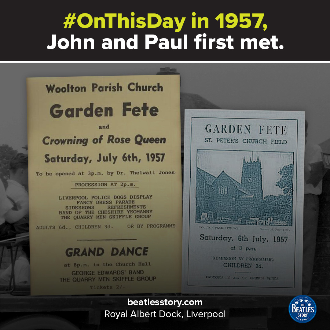 beatlesstory's tweet image. Happy #McLennonDay!

6th July 1957 was the day that @johnlennon and @PaulMcCartney met for the first time! 🤩

It was a Saturday afternoon and Paul visited the Woolton Village Fete with his friend Ivan Vaughan, to watch John’s skiffle group, The Quarrymen🎶