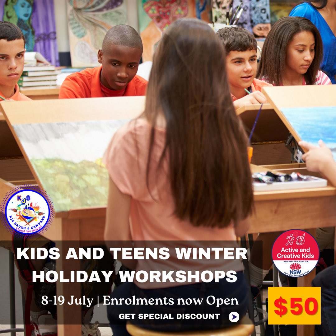 kjsbrushncanvas's tweet photo. Take advantage of a 5% EarlyBird discount by using promo code KJSWINTER24 at checkout before July 10th.

📣 Less than 1 weeks until the Winter School Holidays 

#creativekidsvoucher #holidayworkshop #artclass https://t.co/9acsgEa6sH