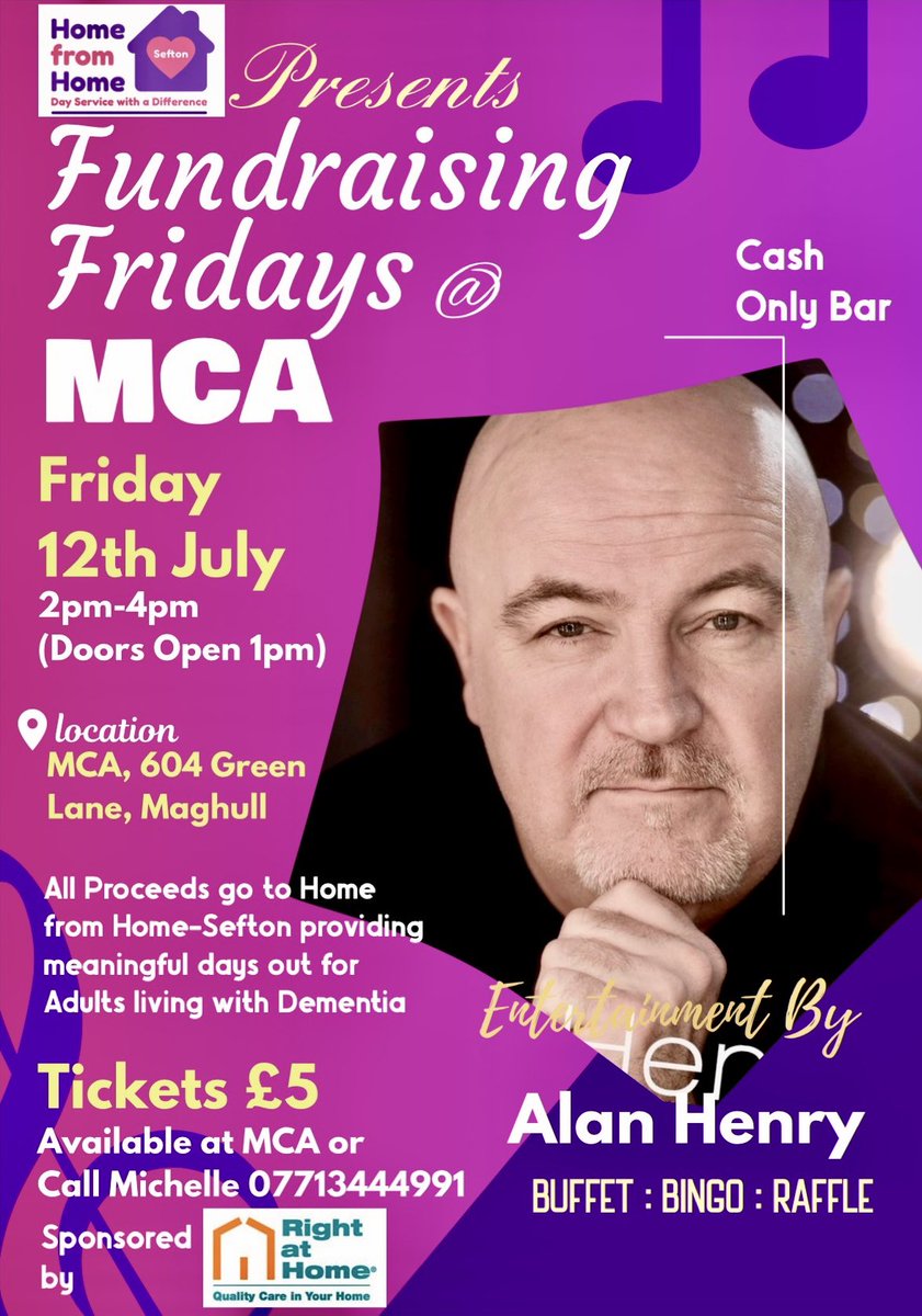 Our next fundraiser is next Friday 12th July! Get in touch for tickets or pick up from MCA after 5pm weekdays. These are fantastic afternoons, singer, Gorgeous buffet with Home Made Cakes, Bingo. All for a fiver &amp; all for a great cause xXx Look forward to seeing you there xXx
