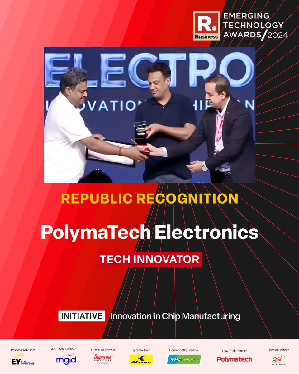 republic's tweet photo. #RBETA2024 | We are delighted to announce that PolymaTech Electronics has received the Republic Recognition award at the Republic Business Emerging Technology Awards in the Tech Innovator category. Congratulations to the entire team of PolymaTech Electronics!
.
.
.
#DigitalIndia #TechEmpowerment #RBETA #RBETA2024 #TechAwards #Innovation #Digital #Innovate #RepublicMediaNetwork #technologyaawards #technology