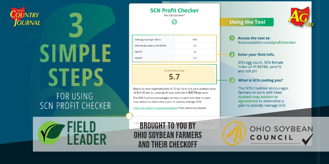 Ohiosoycouncil's tweet photo. Soybean cyst nematode (SCN) is the top yield robber for soybeans in North America.

 Want to know the cost to your farm? 

Check out the SCN Coalition’s SCN Profit Checker tool, using data from 25,000+ research plots.
➡️https://t.co/OQPO9rhyh5

#fieldleaderfriday @ocj_ohioagnet https://t.co/Fk6Uepk0ix