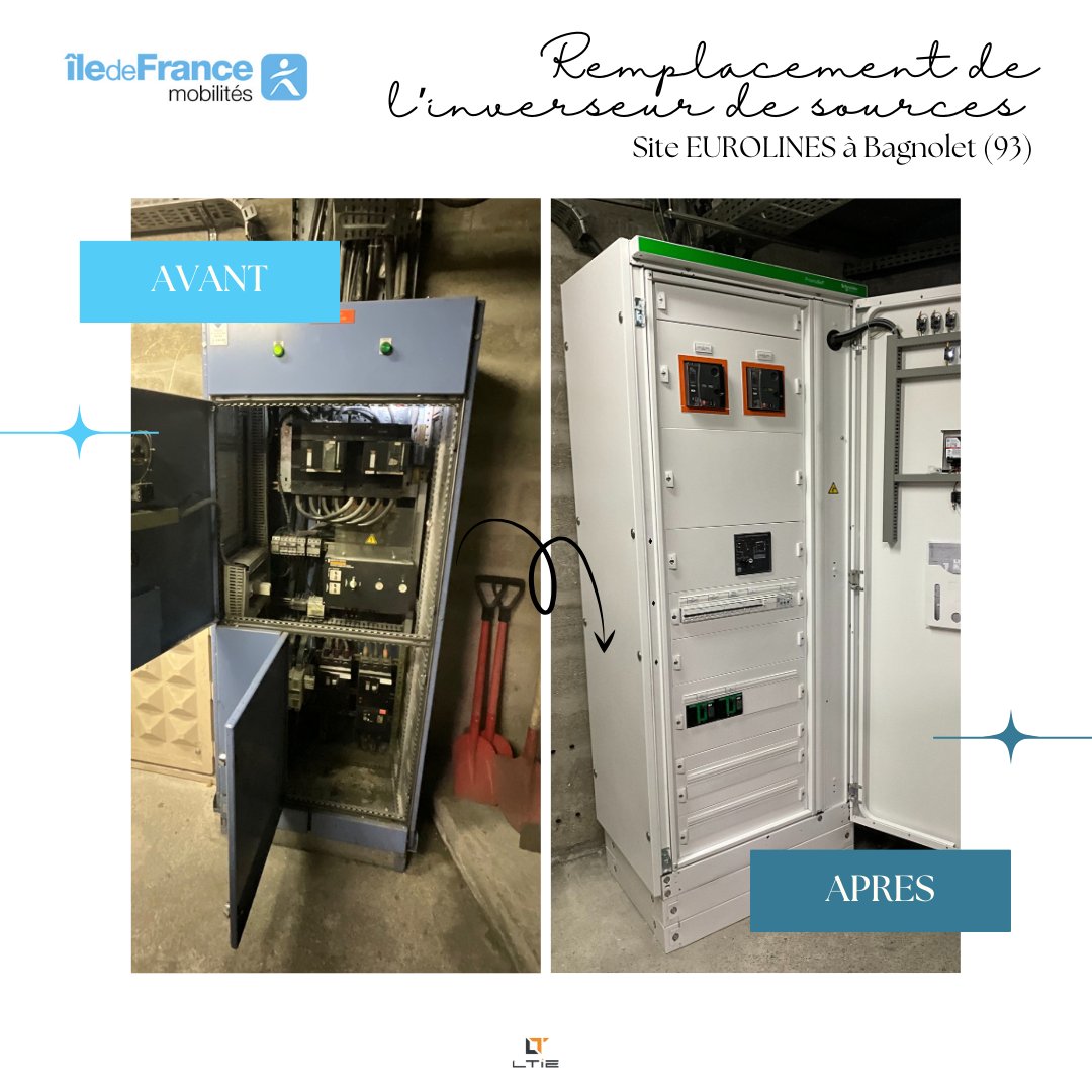ltie_elec's tweet photo. Nouveau !! Remplacement de l'inverseur de sources chez @IDFmobilites , site EUROLINES.
 
Mise en place d'un nouvel inverseur de sources au sein du site Eurolines à @BagnoletFR  (93).
 
📌Merci à M. Alexandre BODET, de l'entreprise #B2E.
 
 #electrician #electricite #cablage https://t.co/BFVbesVqJT