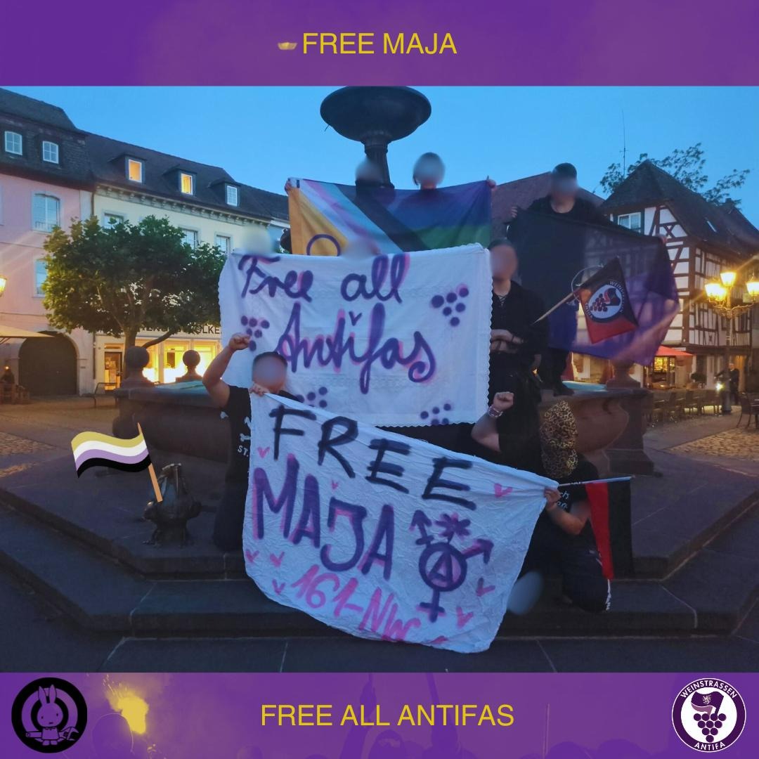Antifa_wstr's tweet photo. Unser*e Genoss*in #FreeMaja würde an den rechtsradikalen Staat Ungarn ausgeliefert.
Gerade als #NonBinary Person verschlimmern sich die eh schon unterirdischen Haftbedingungen weiter.
Wir verurteilen zutiefst, die Kriminalisierung von Antifaschismus! 
#FreeAllAntifas 
💜✊🏽 https://t.co/7RFNoQs0cW