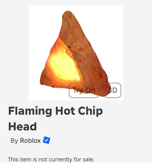 RobloxBotFollow's tweet image. Flaming Hot Chip Head - Roblox

Exclusive Prime Gaming Item 
Code

50 robux with tax

#roblox #primegaming #flaminghotchiphead #robloxprime