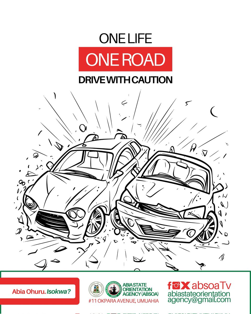 absoaTv's tweet photo. Drive with caution. Remember, safe driving, saves lives.

Follow @absoatv for more info and updates.

#roadsafety #drivesafe #absoatv #absoa #abiastate https://t.co/Clal3i921O