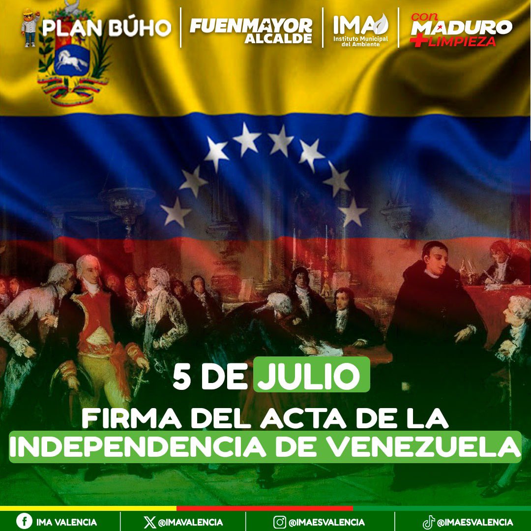 El 5 de julio de 1811, representantes de las provincias de Caracas, Cumaná, Barinas, Barcelona, Margarita, Mérida y Trujillo, marcaron la historia de nuestro país al proclamarla libre. 

<a href="/NicolasMaduro/">Nicolás Maduro</a> 
<a href="/delcyrodriguezv/">Delcy Rodríguez</a> 
<a href="/JosueLorcaV/">Josué Lorca Vega</a> 
<a href="/rafaellacava10/">Rafael Lacava</a> 
<a href="/JFuenmayor_PSUV/">Julio Fuenmayor</a>
