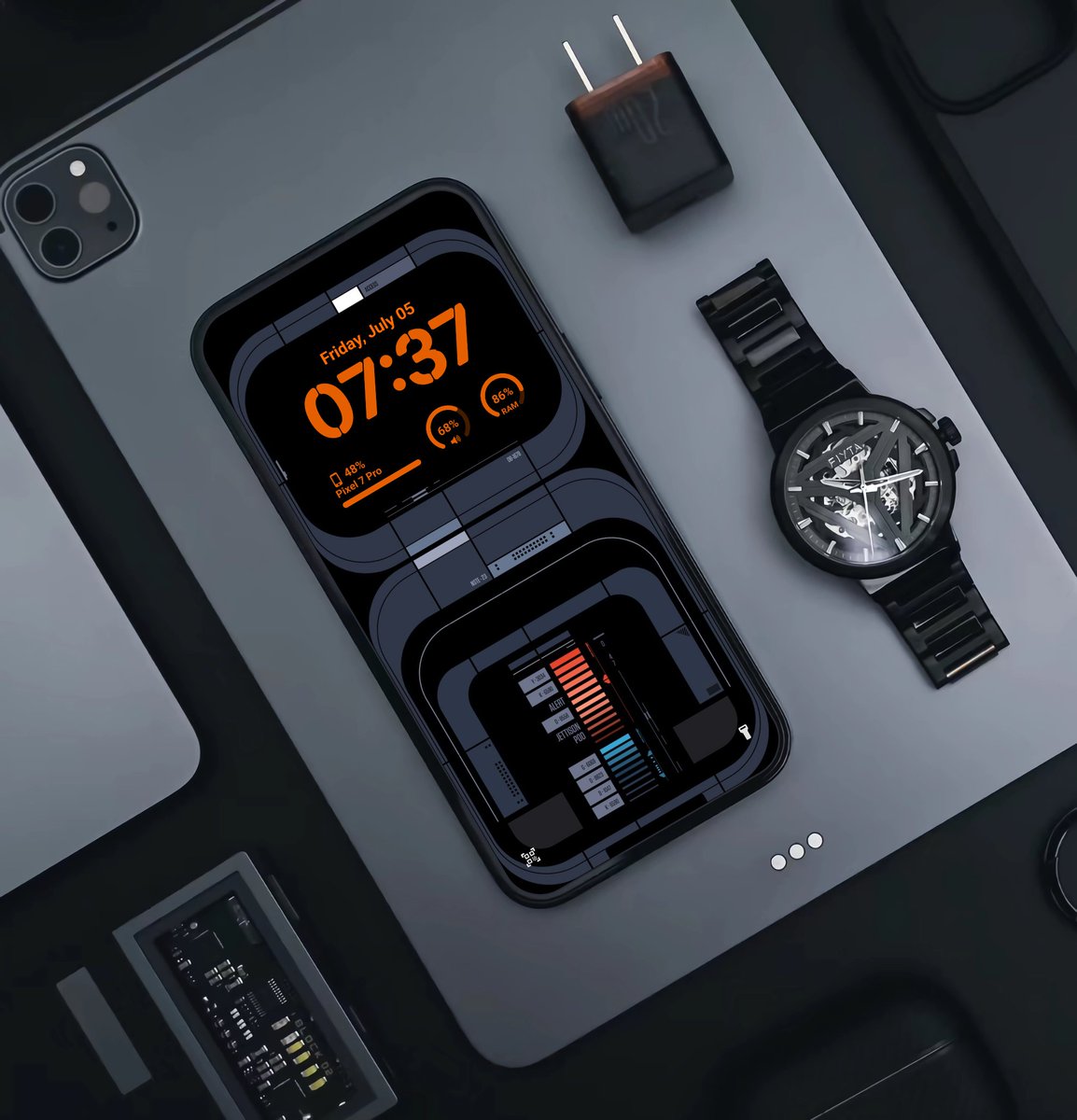 EahsanCh's tweet photo. Lockscreen Setup- Cyber Chrono
×Wallpaper: From Random Pinterest Post, Credit goes to the Original creator,
https://t.co/pgX4YQdX1j
×Iconify: For Lockscreen Clock (Clock Style 19)
https://t.co/EZ9EkJ38Ul
#LockScreen
#Setup
#iconify
#wallpaper
#Android
#Tech
#design
#Amoled https://t.co/rsfxHX2Dd7
