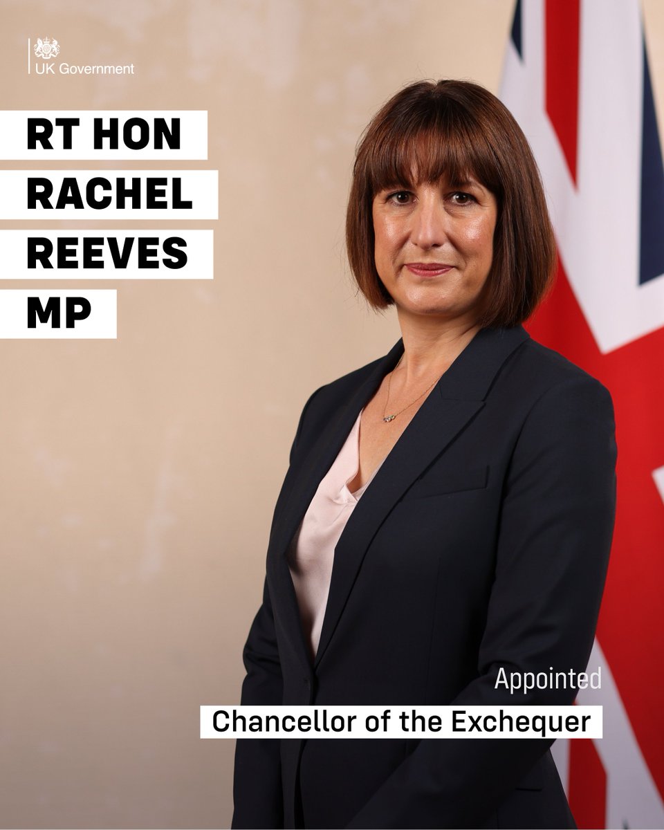 UK Prime Minister (@10downingstreet) on Twitter photo The Rt Hon Rachel Reeves MP <a href="/RachelReevesMP/">Rachel Reeves</a> has been appointed Chancellor of the Exchequer <a href="/hmtreasury/">HM Treasury</a>. The Rt Hon Rachel Reeves MP <a href="/RachelReevesMP/">Rachel Reeves</a> has been appointed Chancellor of the Exchequer <a href="/hmtreasury/">HM Treasury</a>.