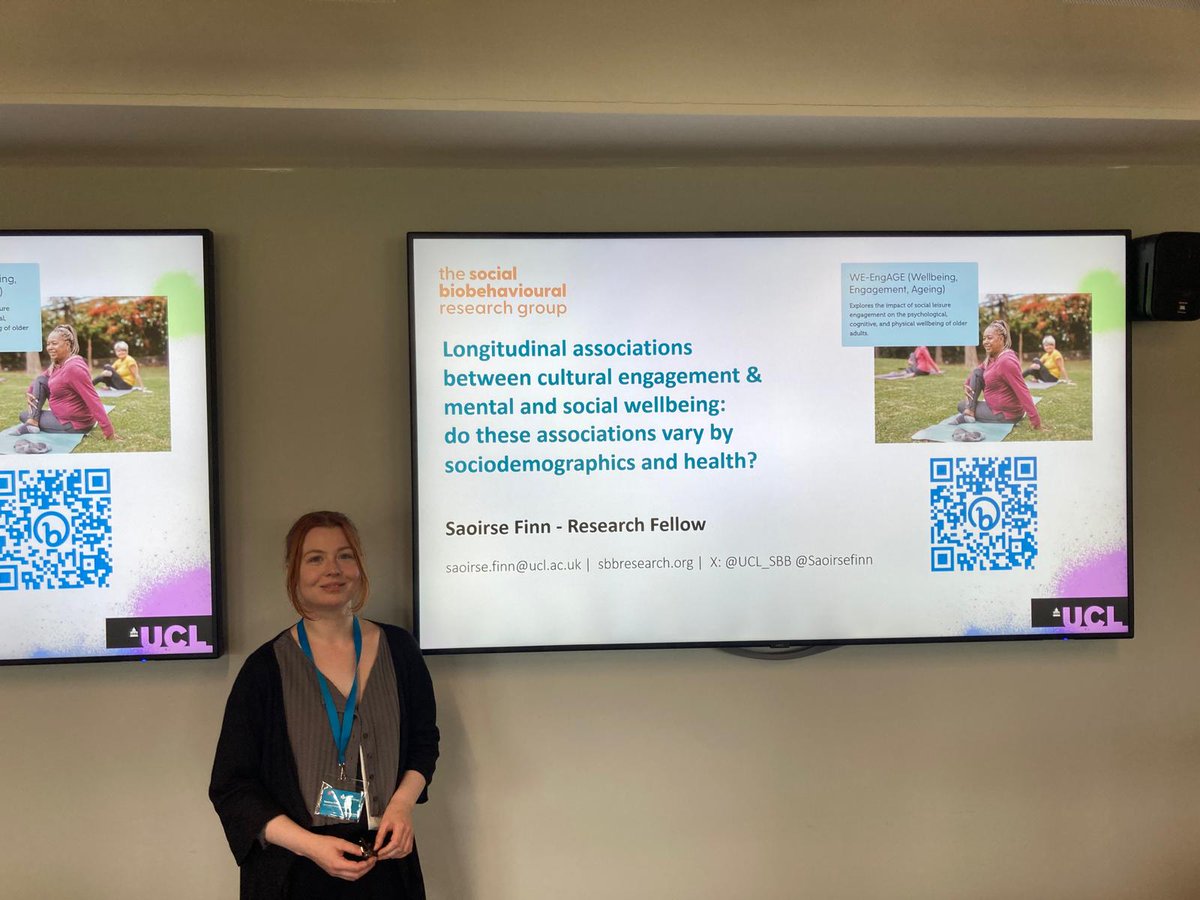 It was fantastic to attend my first #BSG2024 and present on the associations between cultural engagement &amp; wellbeing across 14 years of data! 

If you want to stay connected with our project (WE-EngAGE <a href="/UCL_SBB/">Social Biobehavioural Research Group</a>), visit: bit.ly/WE-EngAGE