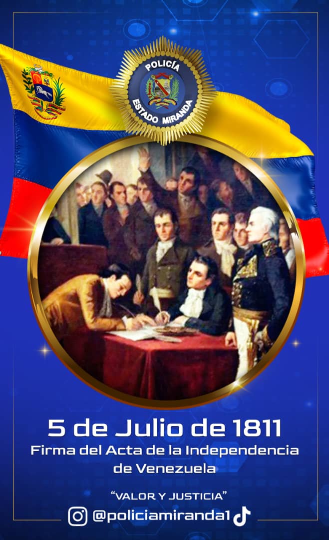 PoliciaMiranda1's tweet photo. A 213 años de la Firma del Acta de nuestra Independencia! 

#AyerHoyYSiempreIndependientes
#Miranda https://t.co/tKjxO2cvSS