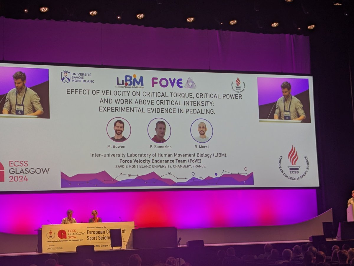 Baptiste Morel (@b_morelp) on Twitter photo So proud of <a href="/MaxBowenLab/">Max Bowen</a> who highlights brilliantly all the work done on Force-Velocity-Endurance #FoVE
On the main stage of #ECSS2024 <a href="/E_C_S_S/">ECSS</a> for the young investigator award.
What a Luck to work with you 🙏 <a href="/LIBM_lab/">LIBM</a> <a href="/Univ_Savoie/">UnivSavoieMontBlanc</a> <a href="/PierreSamozino/">Pierre Samozino</a> So proud of <a href="/MaxBowenLab/">Max Bowen</a> who highlights brilliantly all the work done on Force-Velocity-Endurance #FoVE
On the main stage of #ECSS2024 <a href="/E_C_S_S/">ECSS</a> for the young investigator award.
What a Luck to work with you 🙏 <a href="/LIBM_lab/">LIBM</a> <a href="/Univ_Savoie/">UnivSavoieMontBlanc</a> <a href="/PierreSamozino/">Pierre Samozino</a>