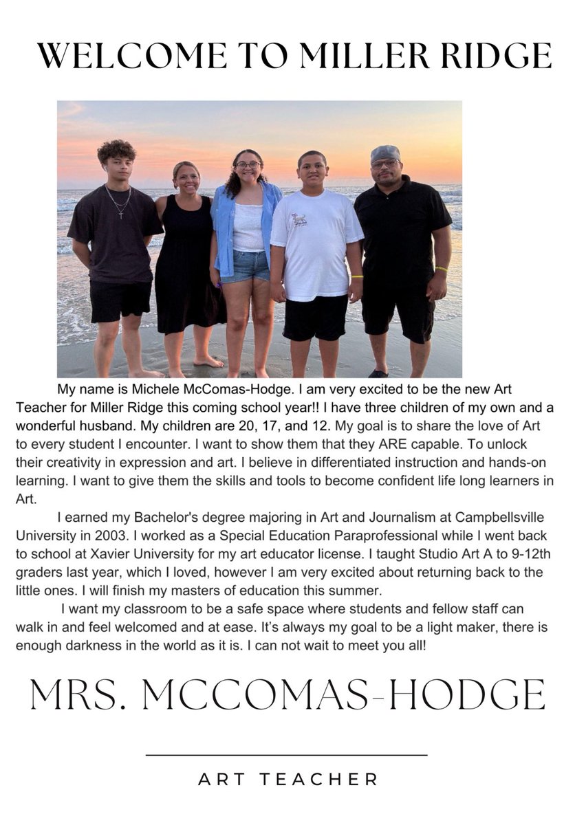 Welcome to Miller Ridge Mrs. McComas-Hodge. We are so excited you are joining our team!