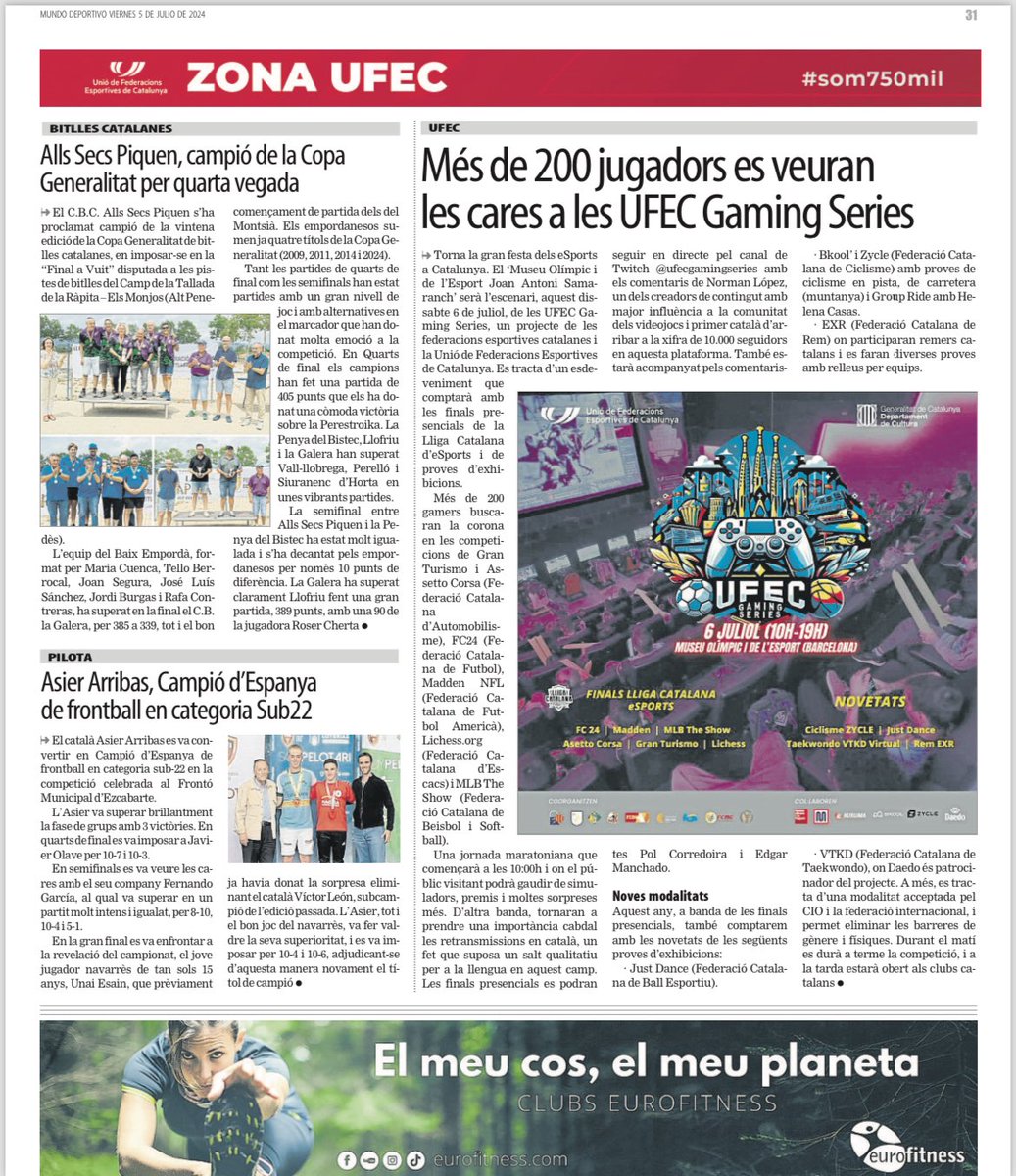 🤩 Avui també som notícia a <a href="/mundodeportivo/">Mundo Deportivo</a>, destacant els més de 200 gamers que es veuran les cares demà a les UFEC Gaming Series. 

#eSports #UFECGamingSeries #SomEsport