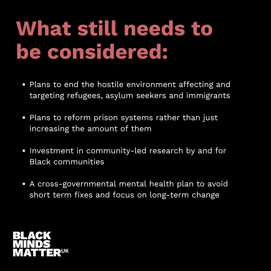 Day 1. The Labour Party has been elected into Government and there is a lot of work to be done. 

Many promises have been made, but what we need now is tangible action to ensure that the mental health of Black people in the UK is taken into consideration and supported.
