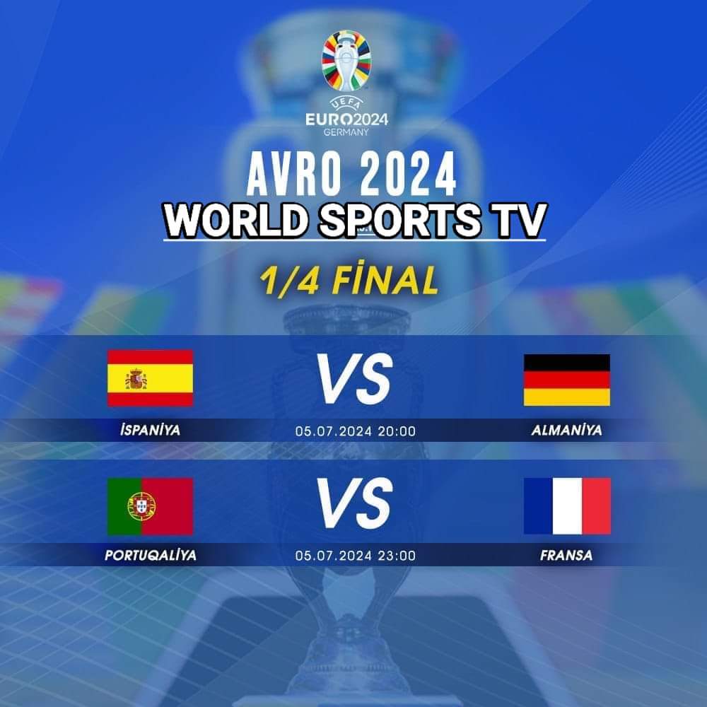 temur46461's tweet image. 📅⏰Bu gün #Avro2024 üzrə 1/4 final mərhələsi başlayacaq.✅

⏰🇦🇿20:00 
🇪🇸#İspaniya 🆚 #Almaniya🇩🇪
⏰🇦🇿23:00
 🇵🇹#Portuqaliya 🆚 #Fransa🇫🇷 

#EuropeNews #CopaAmerica2024 #EURO2024 #futbol