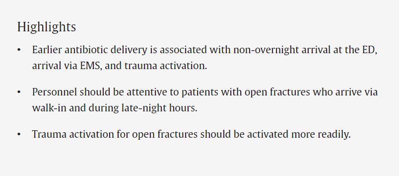 In this #ortho #emergencymedicine paper, Dr. Shafiq and team explore the factors affecting early antibiotic delivery in open tibial shaft fractures. Read more:  bit.ly/3LaZoob