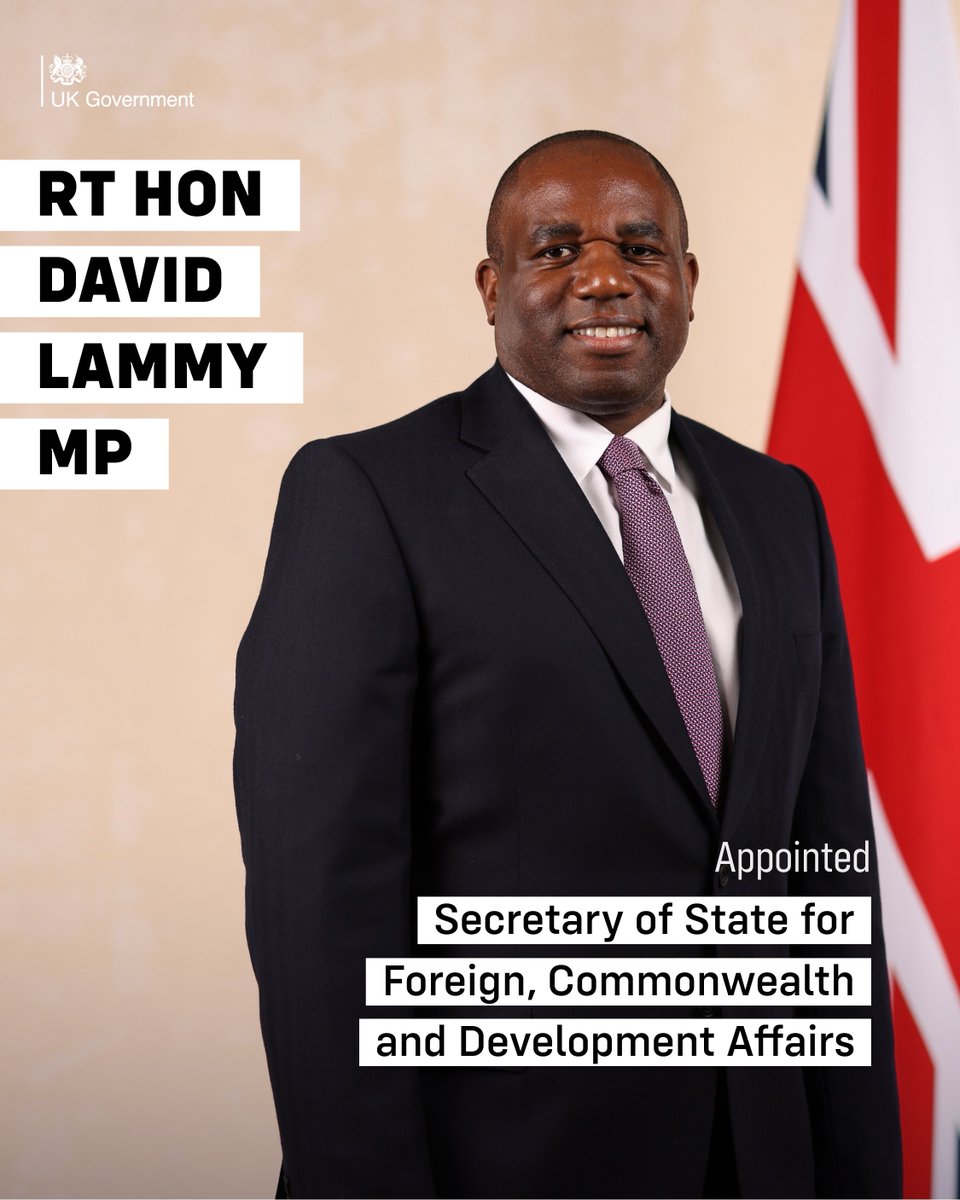 UK Prime Minister (@10downingstreet) on Twitter photo The Rt Hon David Lammy MP <a href="/DavidLammy/">David Lammy</a> has been appointed Secretary of State for Foreign, Commonwealth and Development Affairs <a href="/FCDOGovUK/">Foreign, Commonwealth & Development Office</a>. The Rt Hon David Lammy MP <a href="/DavidLammy/">David Lammy</a> has been appointed Secretary of State for Foreign, Commonwealth and Development Affairs <a href="/FCDOGovUK/">Foreign, Commonwealth & Development Office</a>.