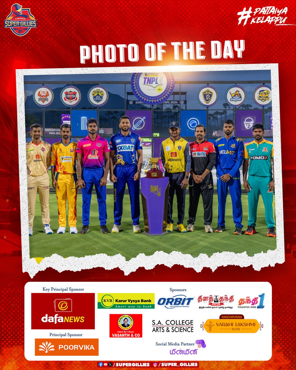 supergillies's tweet photo. Captains' Time...
#SuperGillies #LKKvsCSG #CSG #PattaiyaKelappu #TNPL2024 https://t.co/Jy5RedlqX7