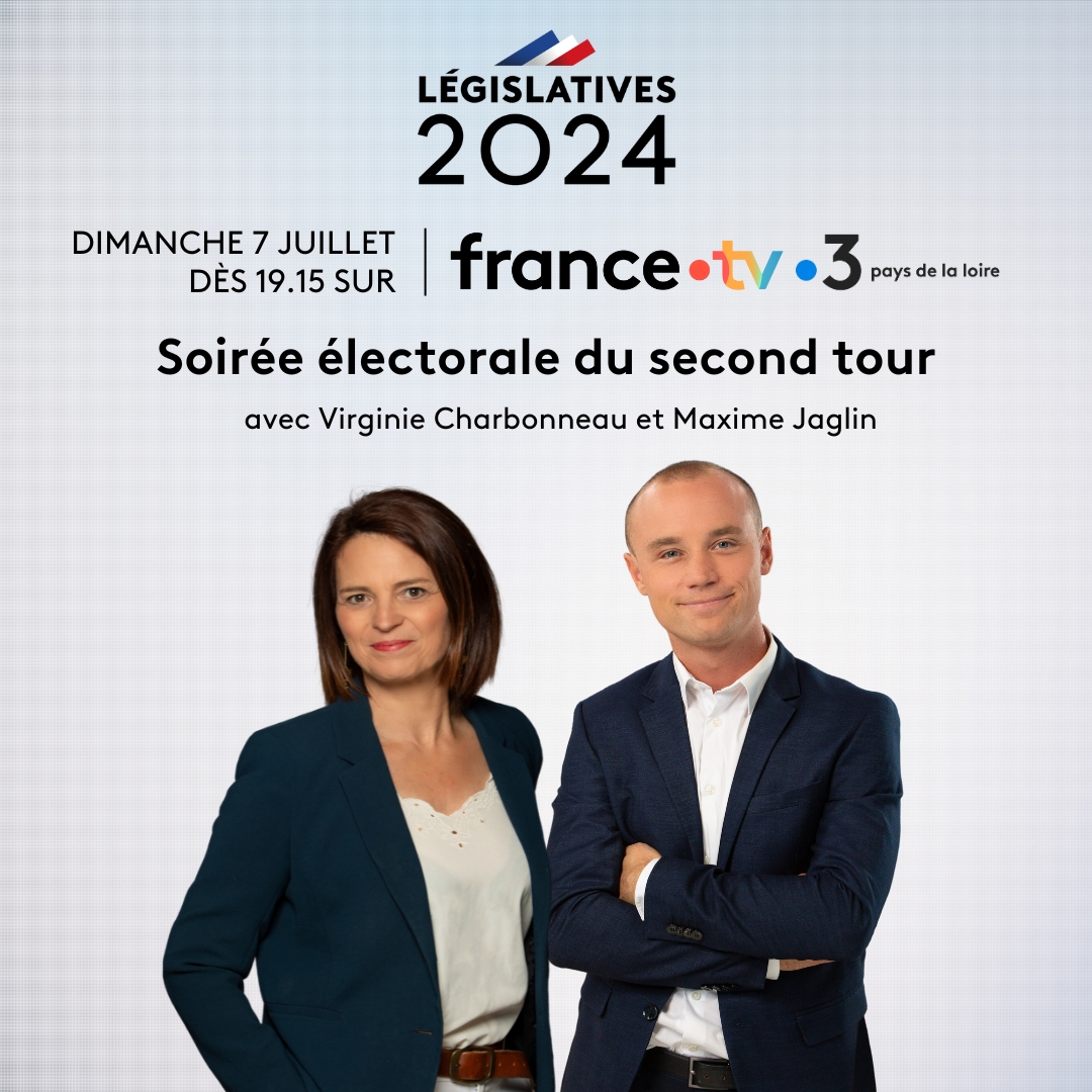 Nos journalistes <a href="/VCharbonneauF3/">virginie charbonneau</a> et @MaxJaglin vous donnent rendez-vous dimanche à partir de 19h15 pour la soirée électorale du second tour 🗳️🇫🇷
Résultats en #paysdelaloire, réactions en plateau et sur le terrain et analyses pour les #législatives2024
➡️ francetvpro.fr/contenu-de-pre…