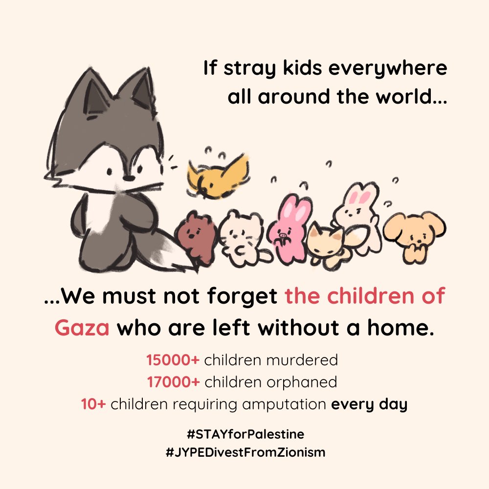 On the topic of Stray Kids,

#JYPEDivestFromZionism
#STEPOUTSPEAKUP