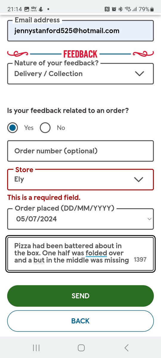 JensonBubble's tweet photo. @Dominos_UK I've tried but it won't recognise the name of the branch https://t.co/wXPnce8v9D