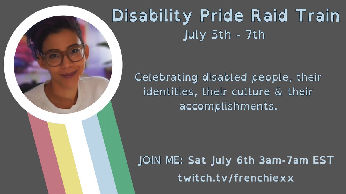 Frenchiexx_'s tweet photo. I am so excited to be participating in the Disability Pride Raid Train tomorrow morning! Come hang out with me as we have some coffee, fun, and pass along the love. 🖤❤️💛🤍💙💚 https://t.co/OKXfUrddC1