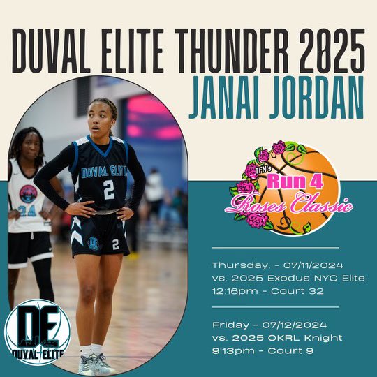 JanaiJordan2's tweet photo. Excited to play with @DuvalElite next week at @TFNsRun4Roses!! Here’s my schedule! @SUTSReport @PGHFlorida https://t.co/ejaqvIC8e5