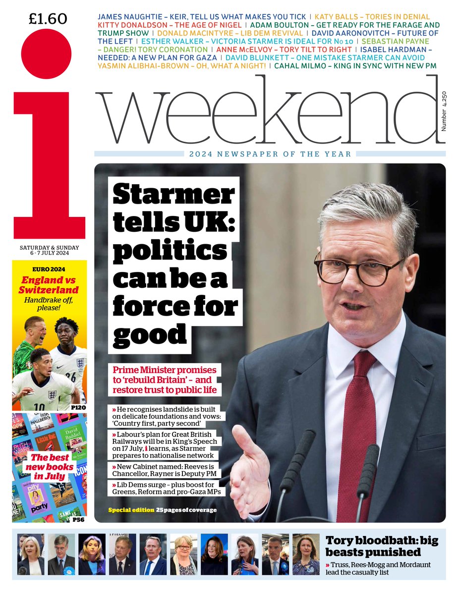 Front page of <a href="/theipaper/">The i Paper</a> iweekend edition

All credit to our incredible production team for producing this bumper special edition following four editions last night 👏