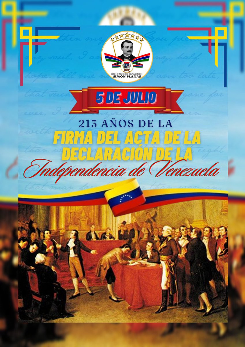 Hoy conmemoramos un momento histórico: la firma de la Declaración de Independencia de Venezuela el 5 de julio de 1811. Este acto valiente marcó el inicio de una lucha por la libertad que sigue inspirando a la nación venezolana hasta el día de hoy.

#AyerHoyYSiempreIndependientes