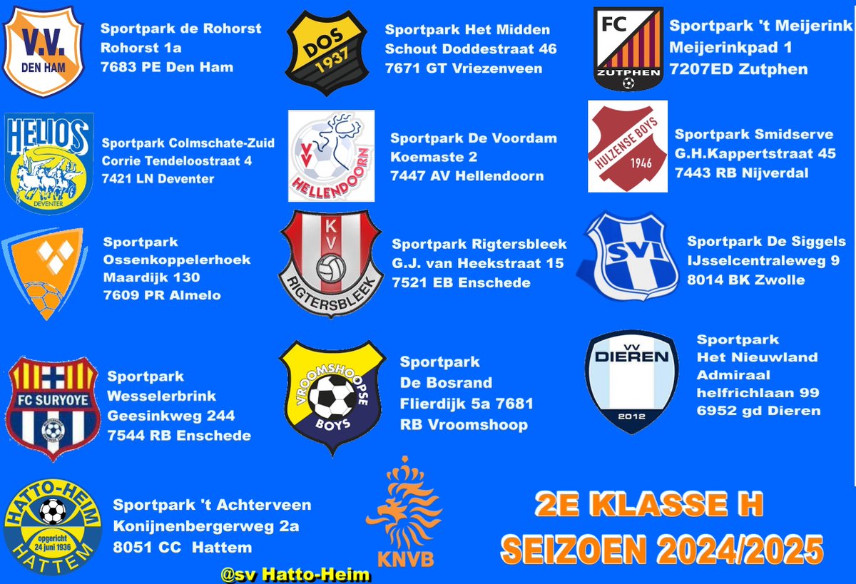 svHattoHeim's tweet photo. De adressen 2H Oost seizoen 2024/2025
@vvsvi
@ONAlmelo
@hulzenseboys
@heliosdeventer
@FCSuryoye
@fc_zutphen
@vvhellendoorn
@vvdenham
@DOS37
@vvdieren
@VrhBoys https://t.co/OWmqFyX9KA