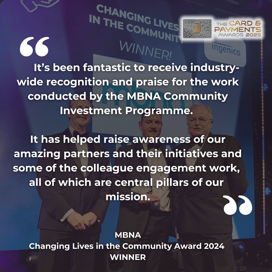 The Card & Payments Awards (@tcpawards) on Twitter photo 🌟 Insights from <a href="/MBNA/">MBNA</a>, Last Year's Winner of the Changing Lives in the Community Award at The Card & Payments Awards! 🏆
 
What advice did they give about standing out and achieving recognition in the payments sector?
cardandpaymentsawards.com/thecardandpaym…
 
#Payments 🌟 Insights from <a href="/MBNA/">MBNA</a>, Last Year's Winner of the Changing Lives in the Community Award at The Card & Payments Awards! 🏆
 
What advice did they give about standing out and achieving recognition in the payments sector?
cardandpaymentsawards.com/thecardandpaym…
 
#Payments