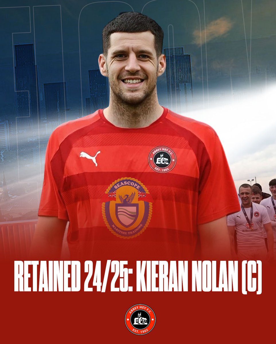Retained Kieran Nolan (C) 🔴⚪️

Our captain and promotion winning defender stays with The Abbey for the 24/25 season. Kieran is the key figure in the dressing room and on the pitch and has made 59 appearances for Abbey Hey

It’s great to keep you for the season <a href="/KieranNolan_/">Kieran Nolan</a>