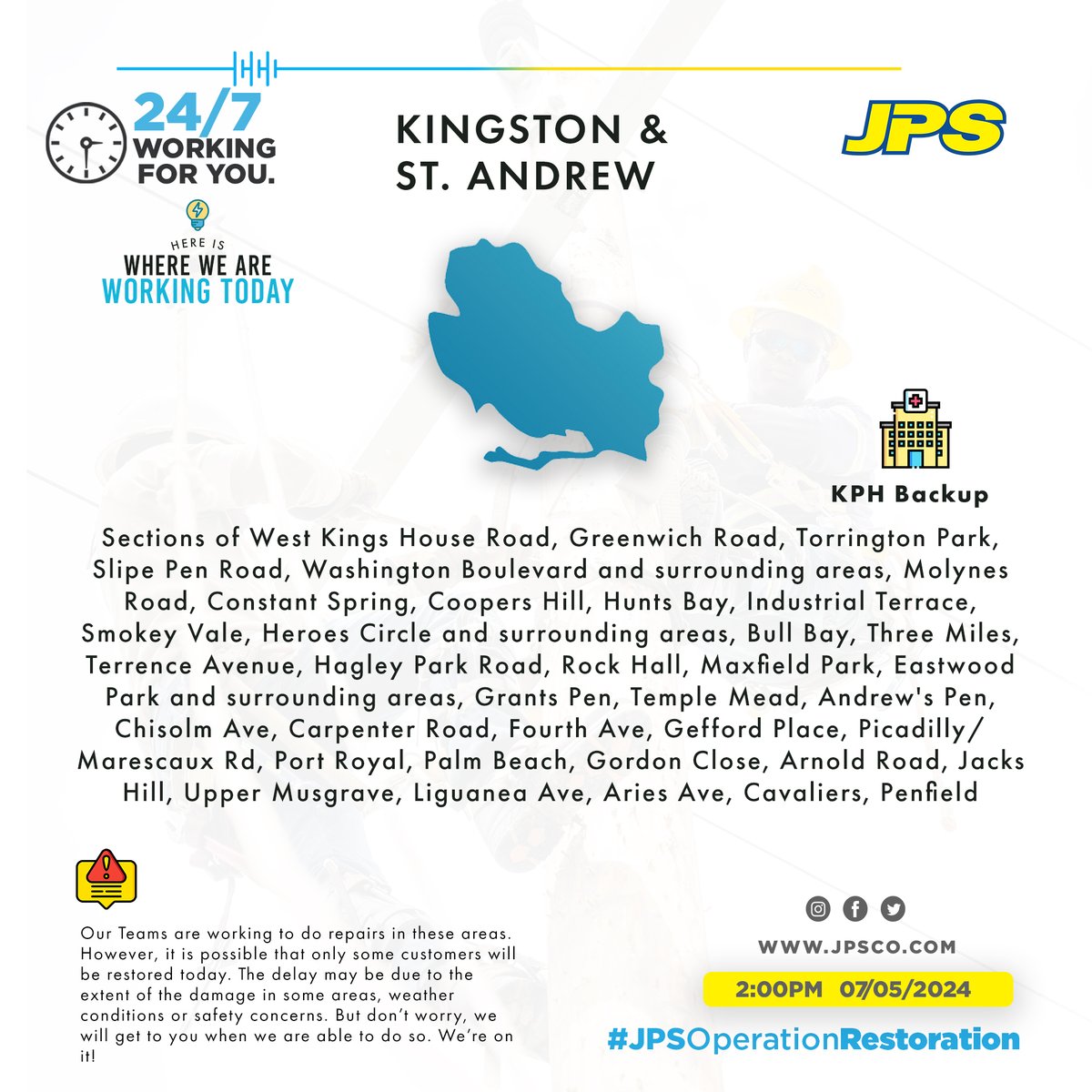 myJPSonline's tweet image. Work a gwan and we deh all bout! Here is a list of locations you&apos;ll see our crews working today. If you don&apos;t see your community, don&apos;t worry we are trying to get to everyone as fast as we can.