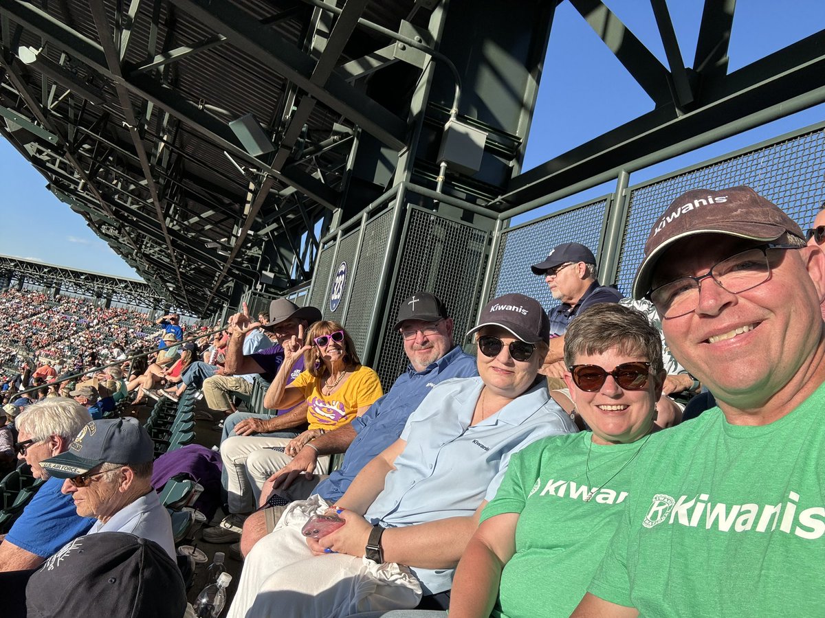 fryguy26's tweet photo. Just a few Kiwanians enjoying a ballgame a couple rows above the mile marker at Coors Field #KiwanisCon24 https://t.co/CfEK1d9FED
