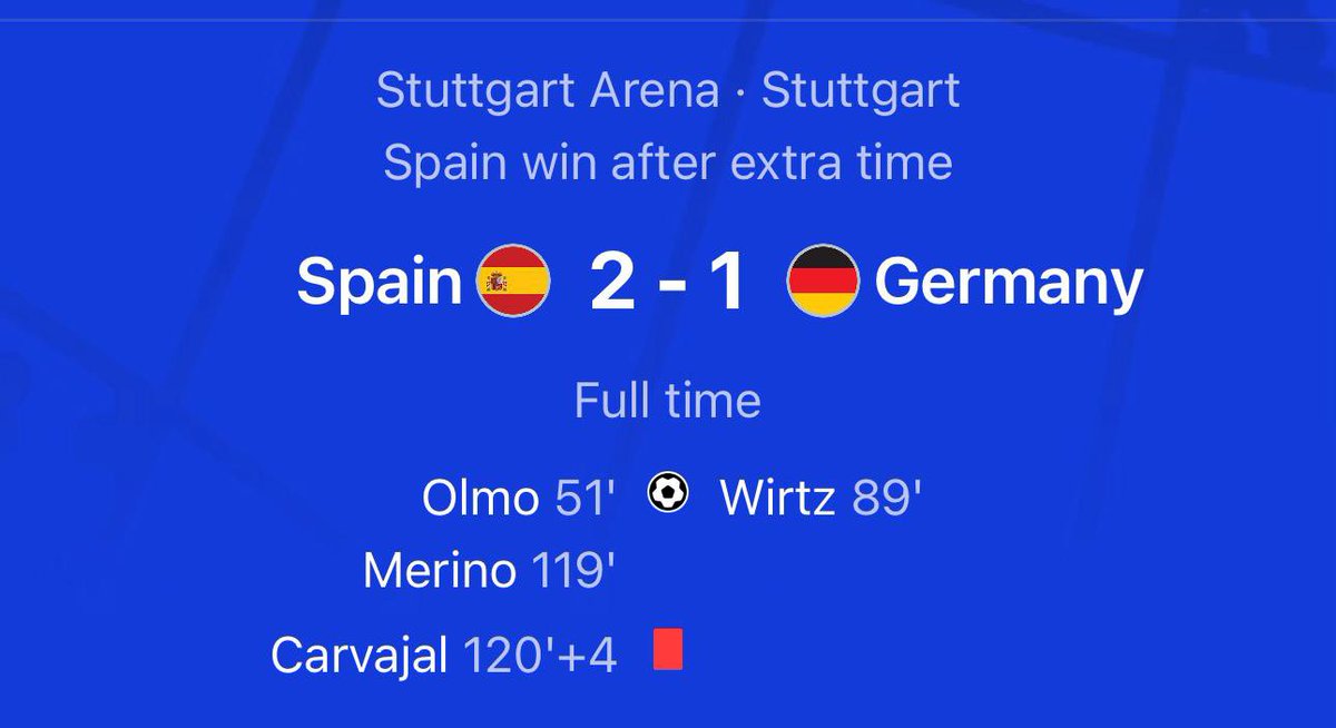 Tough loss for Germany 🇩🇪 in the Euro 2024 quarterfinals, falling 2:1 to Spain 🇪🇸 . 

Proud of #DieMannschaft ‘s effort and determination. 
<a href="/SpaininFiji/">Spain in Fiji</a> Congratulations 🙌 to Spain 🇪🇸 on a well-played match! We'll come back stronger! 🇩🇪⚽🇪🇸 #Euro2024 #GERESP #DieMannschaft