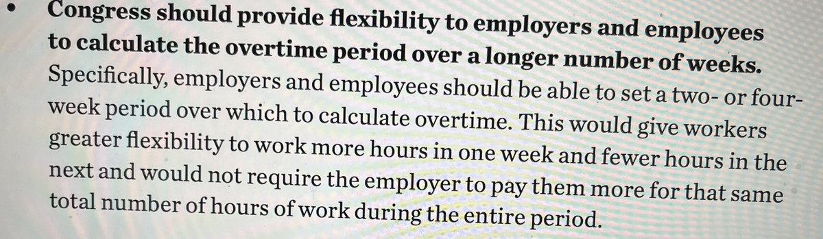 KellDA's tweet image. Project 2025 p. 592. If you work more than 40 hours in a week your employer has a right to cut your hours the next week and not pay you overtime since it stays &amp;lt;80 for a two week period