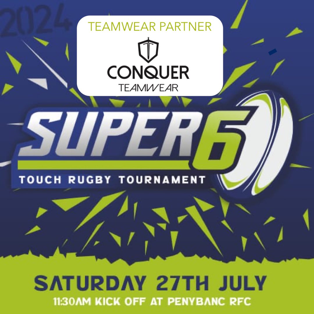 Thanks to our official Super6 Teamwear partner <a href="/ConquerTeamwear/">Conquer Teamwear</a>. Providing quality kit for our event officials, referees and plenty of the Super6 teams.

It’s going to be a big day and one lucky team will win the prestigious best Super6 kit award 🥇