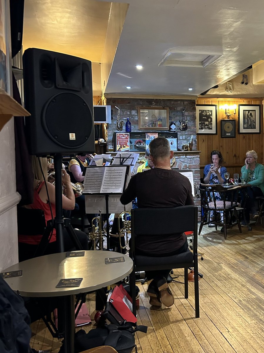 Down the pub. Dad has a brass ensemble in who are playing popular songs. And very good they are too.