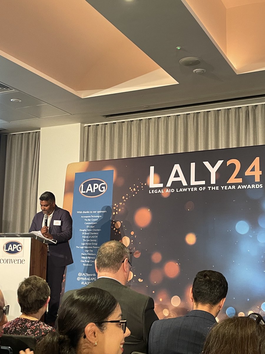 angela_jackman's tweet photo. A moving speech by ⁦@ToufiqueHossain⁩ winner of Outstanding Achievement: “upholding the rule of law takes courage.” #LALY24 ⁦@LALYawards⁩ ⁦@WeAreLAGC⁩ https://t.co/8fqBLw02CW