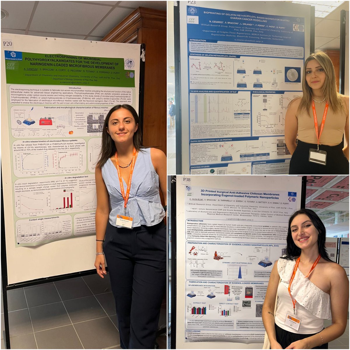 Ambra Canovai, Noemi Cesareo, and Cinzia Guglielmi, with nice poster contibutions at the #CFF2024 conference in Pisa, to present their MSc theses carried out in our group at <a href="/ChemUniPi/">DCCI UniPisa</a>