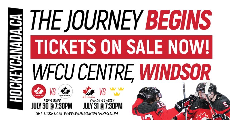 Hockey Canada is coming to YQG! Get your tickets today and catch the incredible stars of team Canada 🇨🇦 and team Sweden 🇸🇪 on the ice! Tickets windsorspitfires.com