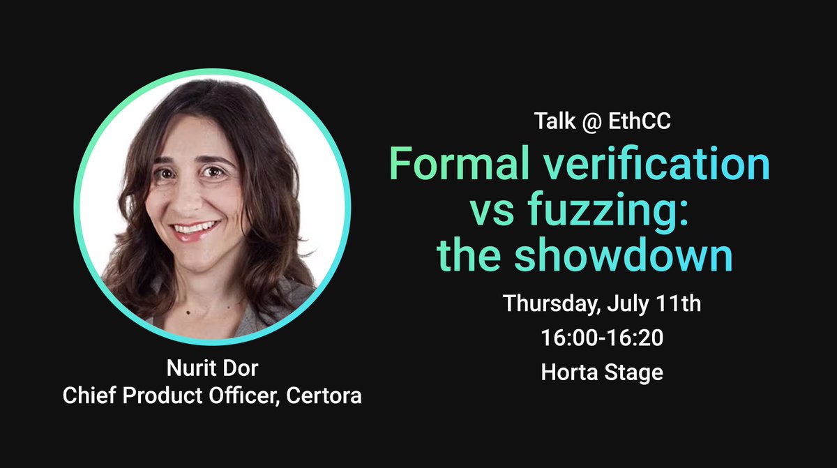 Certora (@certorainc) on Twitter photo We're bringing the receipts🧾
Get ready for an epic dive into formal verification vs fuzzing <a href="/EthCC/">EthCC - Ethereum Community Conference</a>! We're bringing the receipts🧾
Get ready for an epic dive into formal verification vs fuzzing <a href="/EthCC/">EthCC - Ethereum Community Conference</a>!
