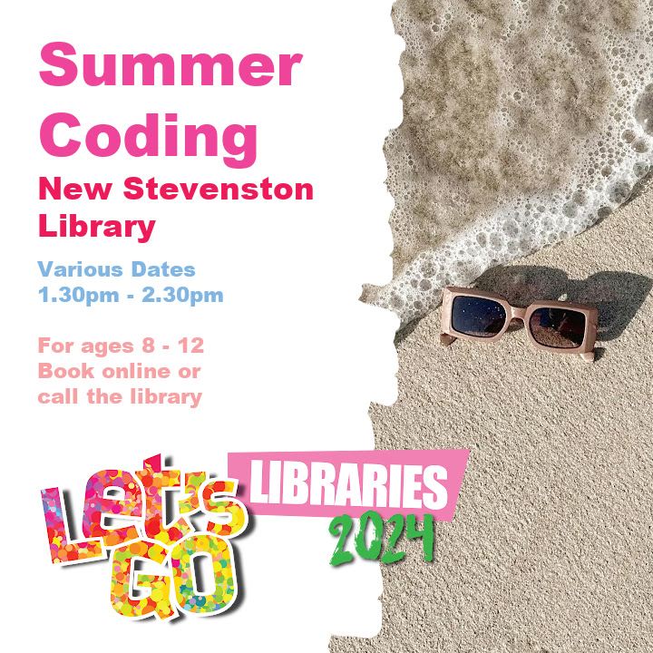 We have a late addition to #LetsGoLibraries at #NewStevenstonLib.

Kids this summer can join us on Tuesdays at 1.30pm to learn coding skills from Jul 9 to Aug 6. You can book  all five sessions or individual sessions.

Book sessions: bit.ly/4cSAFRD