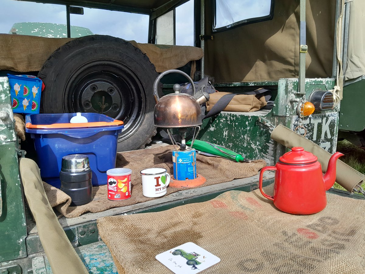 ChrisHJones1's tweet photo. Land Rover summer activities and a "sea worthy" Defender. Series 1's at Wimpole Hall and mine gets a new tilt. About time and courtesy of @undercovercovers. As to spuds West Cornwall seems to have a considerable acreage of "salads" so its good bye to earlies. https://t.co/lBXVEInJeA