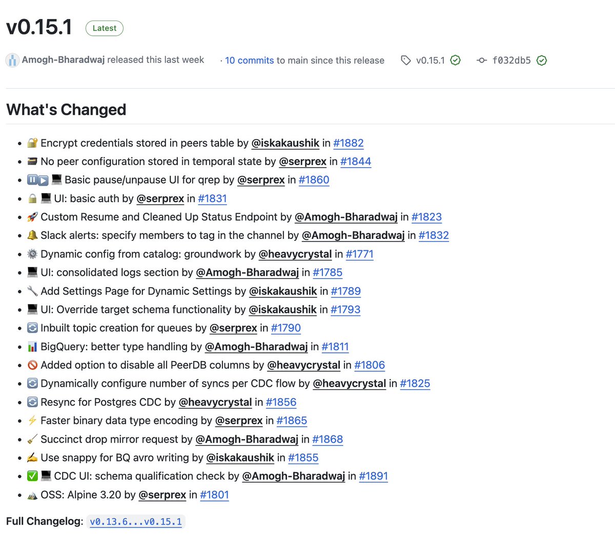 🛳 🎉 Shipping continues at full throttle. Here is our latest release, version 0.15.1: github.com/PeerDB-io/peer… This release focuses on Security, Stability, and Usability. Goal was take PeerDB multiple steps further in providing an enterprise-grade CDC experience for Postgres
A