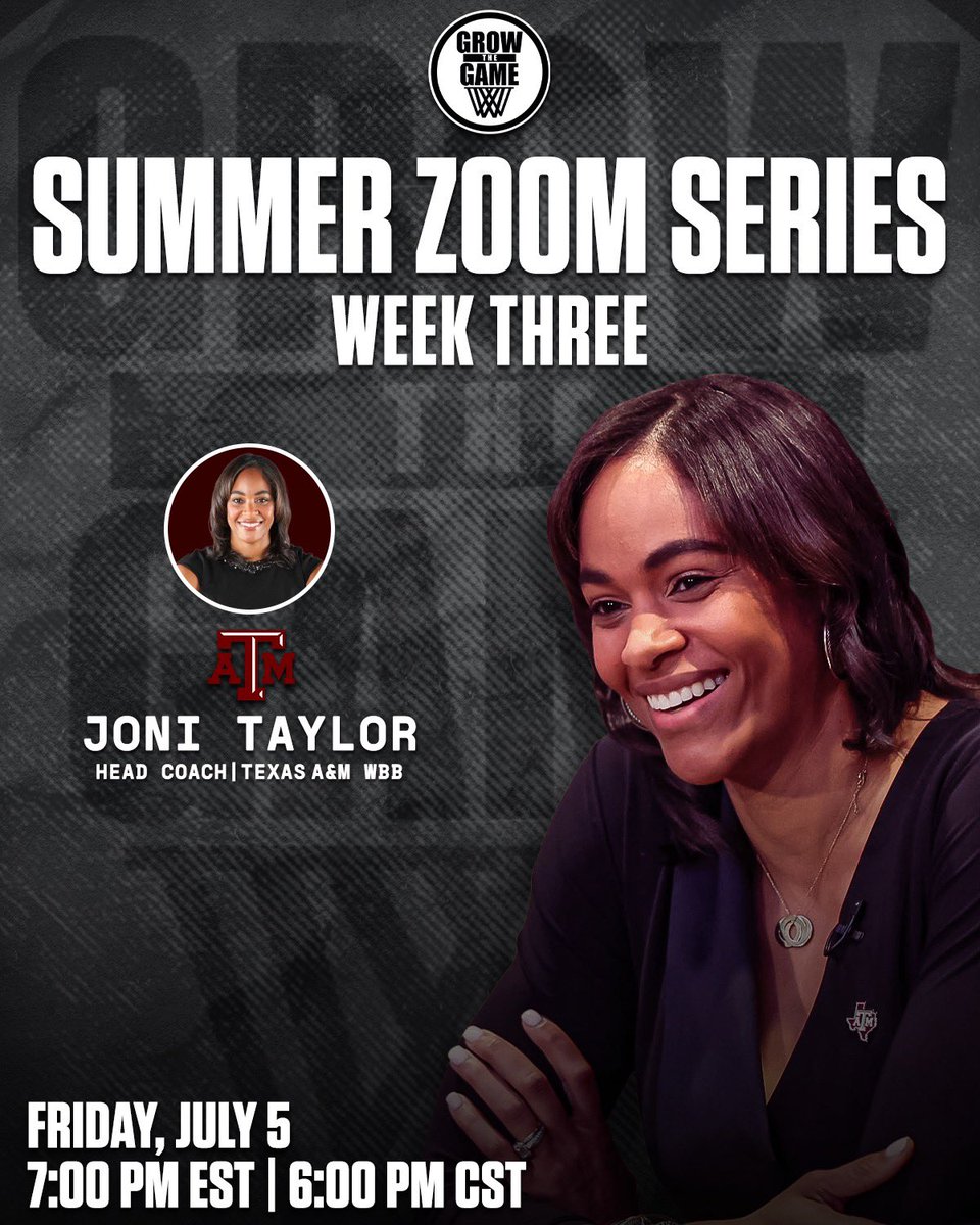 GTGhoops's tweet photo. Join us tonight for Week #3 of the WBB Summer Zoom Series.

Next guest: @CoachJoniTaylor, Head Coach of Texas A&amp;M WBB. 🏀

Sign up below⬇️

https://t.co/MYy0ObI3EX https://t.co/xLe6VlkO03